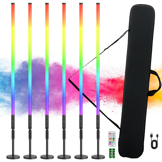 6Pack 4ft RGB Tube Light Portable 5000mAh Battery Powered with Stand Handheld Color Neon Light Bar LED Video Light with Bag for Photography DJ Dance Party Stage Painting Photo Booth Lighting