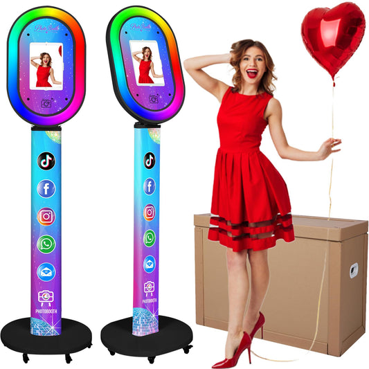 ZLPOWER Photo Booth for Any Ipad iPad Stand Shell with Free Custom Logo Remote Control RGB Beauty Ring Lights Portable Photobooth Machine and Honeycomb Box for Parties Wedding Events Rental