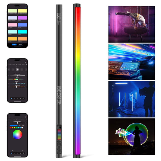 NEEWER RGB Tube Light, 30W LED Video Light RGBWW Full Color Stick Light Wand with 18 Scenes 7 Pixel Effects 2500-10000K CRI97/TLCI98 6000mAh, APP/2.4G/DMX Control for Photography Video Record, TL90C