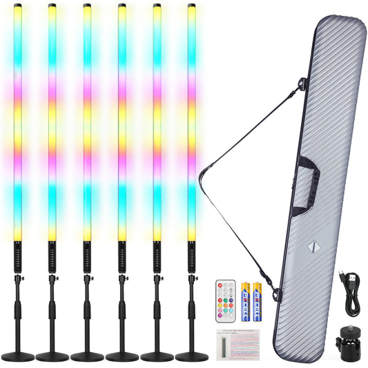 TAOXIRGB 6Pack RGB Tube Light 4ft Rechargeable 5000mAh DJ Lights Tube Bar with Case Wireless Colorful Neon Lights Bar Stand for Stage Party Event Wedding Photo Booth Studio Light Stick