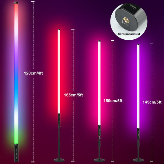 TAOXIRGB 6Pack RGB Tube Light 4ft Rechargeable 5000mAh DJ Lights Tube Bar with Case Wireless Colorful Neon Lights Bar Stand for Stage Party Event Wedding Photo Booth Studio Light Stick