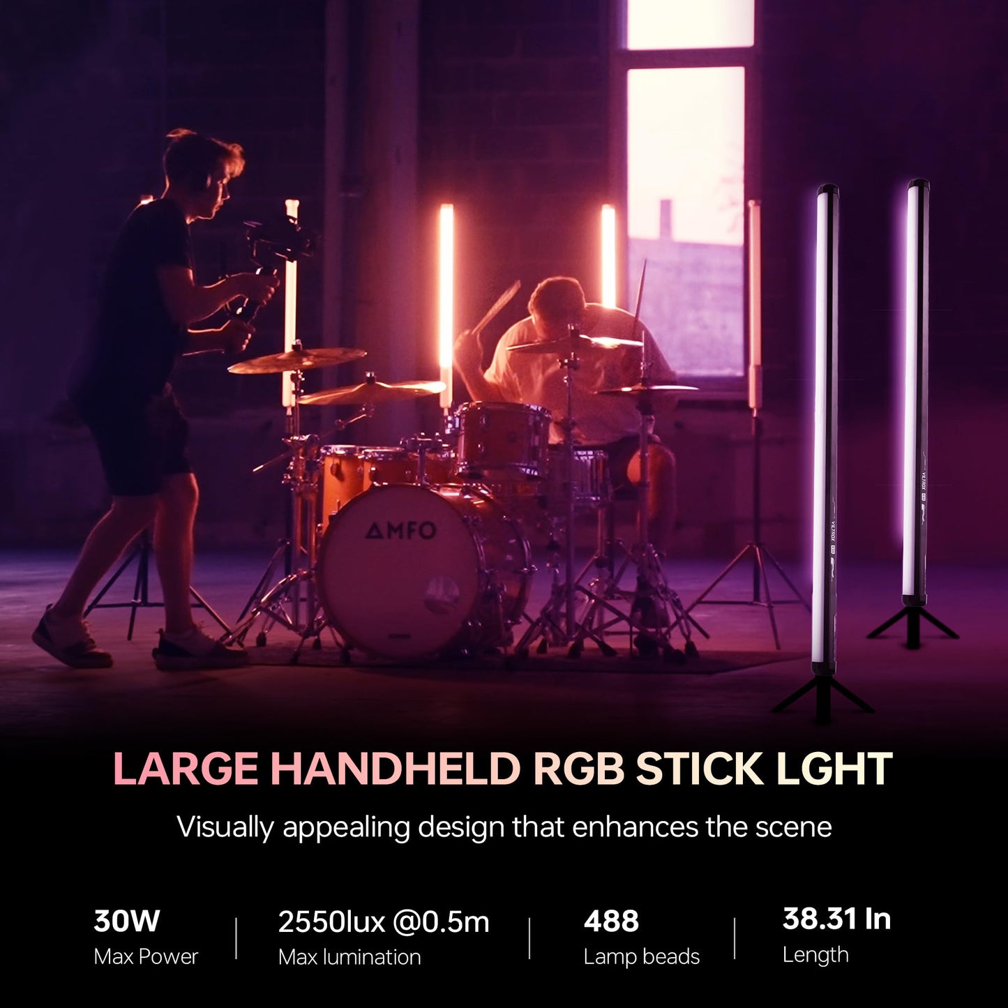 VILTROX K90 2 Pack RGB Tube Light, 30W 38inch Large RGBWY Photography LED Video Stick Light Wand with APP/2.4G/Remote Control, CRI 97+, 26 Scenes, 2500K-8500K, 14.8V/3300mAh Battery, Magnetic Chip