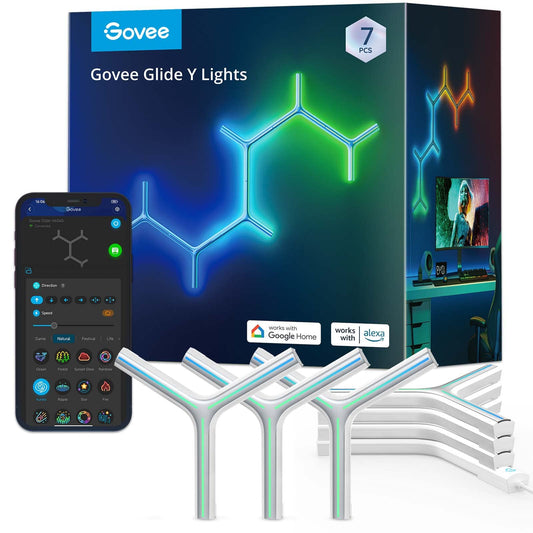Govee Glide Y RGBIC LED Wall Lights, Smart Wi-Fi Gaming Lights with Music Sync, DIY and Timer Feature, LED Lights for Gaming Room, Wall Light 7 Pack