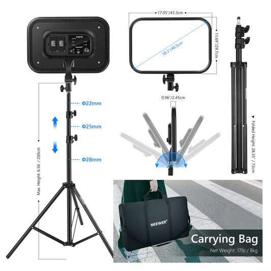 NEEWER RGB168 18.3" RGB LED Video Panel Light with App Control, Bluetooth, 2 Pack Tripod Stand Kit, 60W/360° Full Color/2500-8500K/CRI97+, Studio Photography/YouTube/Game Streaming