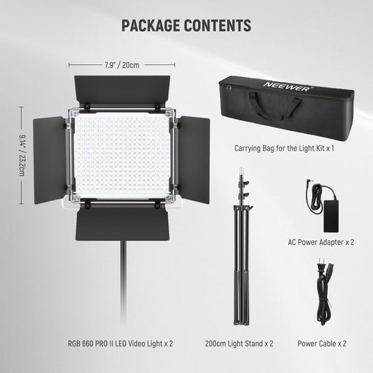 NEEWER Upgraded 660 PRO II RGB LED Video Light with App Control & Tripod Stand Kit, 2 Pack 50W/1% Min Dimming/CRI97+/3200-5600K for Game Streaming YouTube Studio, Bluetooth