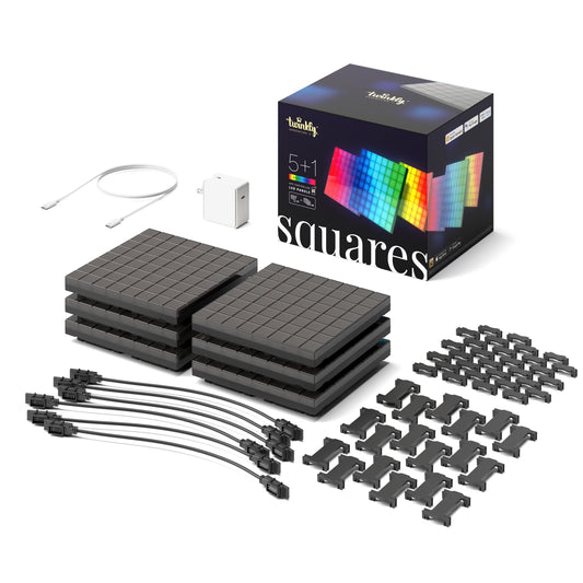 Twinkly Squares Starter Kit App-Controlled LED Wall Panels with 64 RGB (16 Million Colors) Pixels. Black. 1 Master Tile + 5 Extension Tiles. Indoor Panel Light Smart Home Lighting Decoration